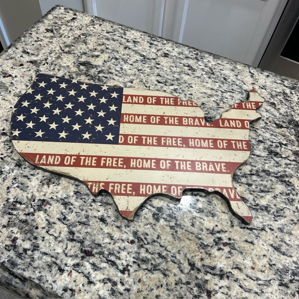 American Flag USA Wall Hanging 21 Inch X 11 Inch. Wood Type